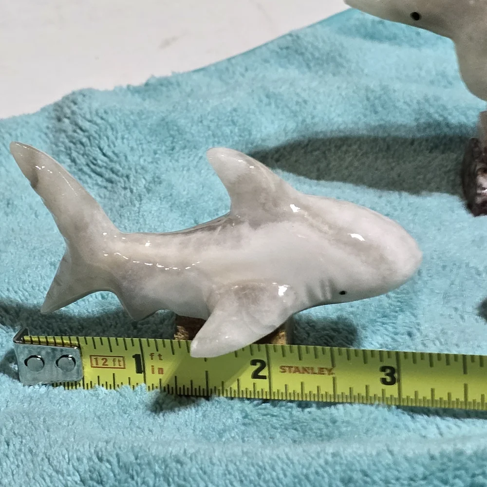Grey and White Marble Carved Shark And Dolphins.
